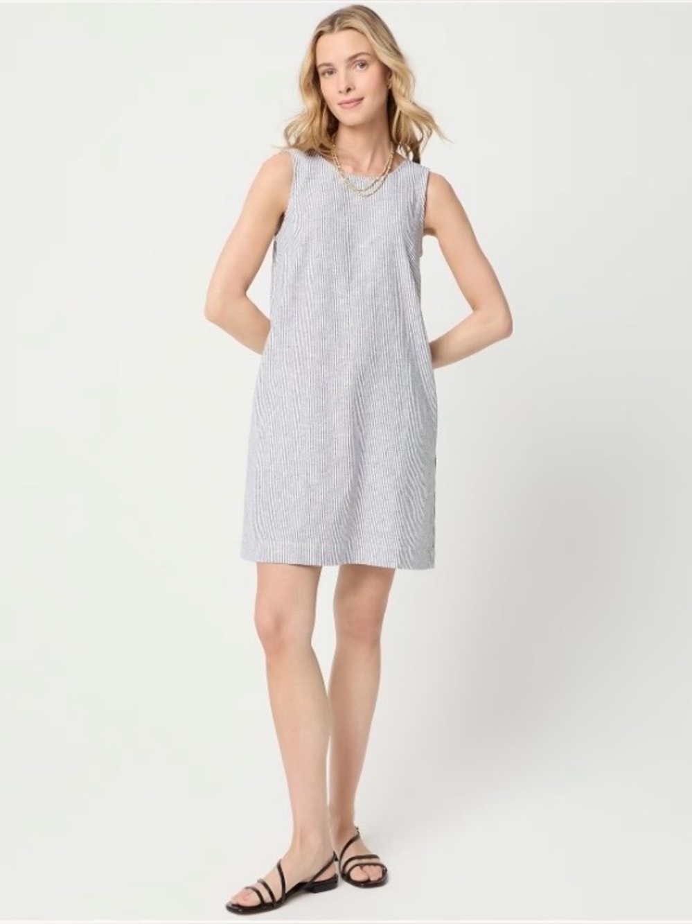 J. Crew Striped Linen Blend Sleeveless Mini Preppy Classic w/ POCKETS Dress 8